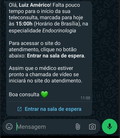 Mensagem de lembrete da consulta marcada com link