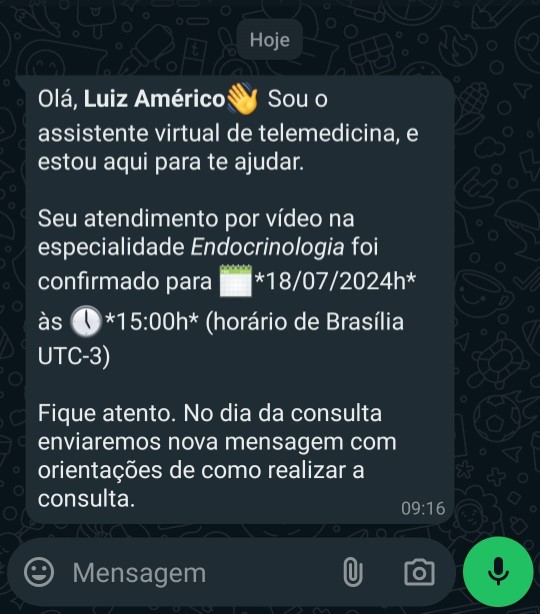 Mensagem de consulta marcada